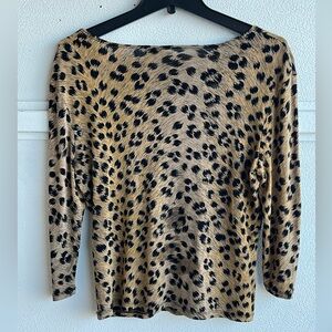 Brittany Black Tan and Black Leopard Print Blouse VTG Y2K Stretch Women’s Small